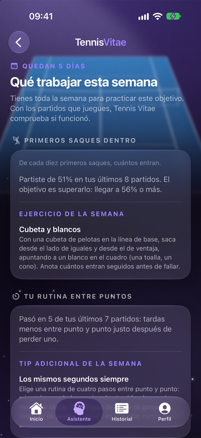 Plan de la semana con su objetivo, su ejercicio y un tip adicional